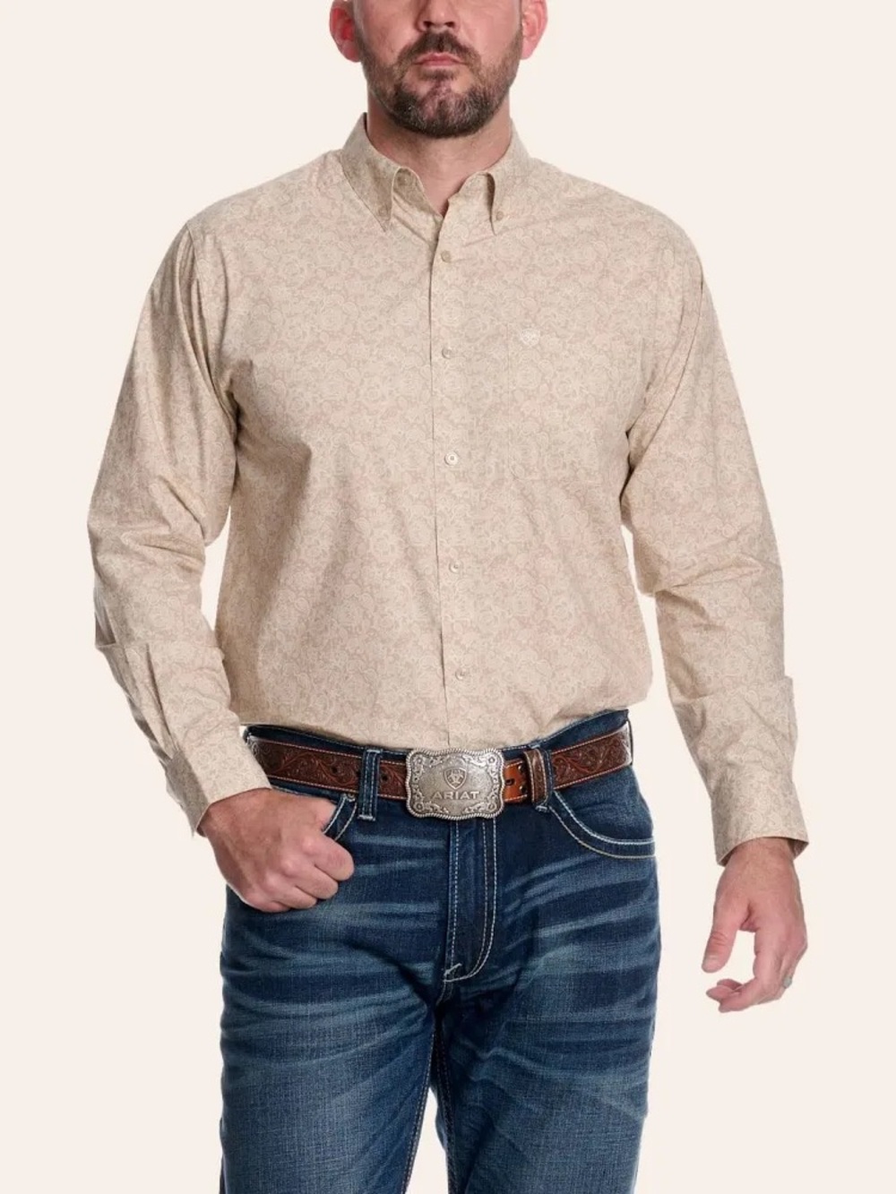 Ariat Men's Light Tan Paisley-Print Button-Down Shirt